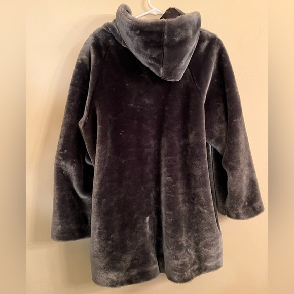 Dennis Basso Gray Faux Fur Hooded Coat - Picture 3 of 10